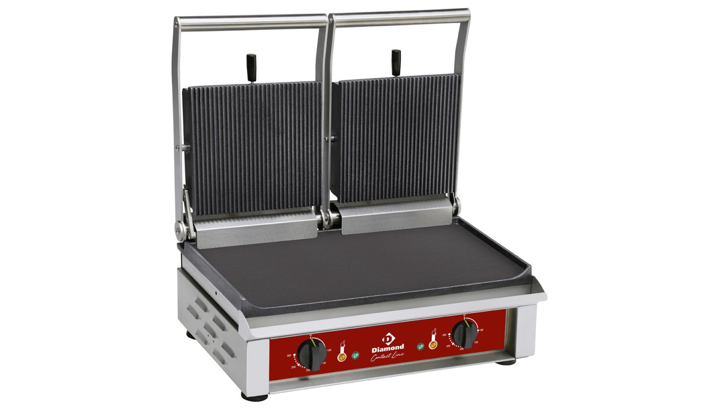 Diamond CONTACTDG2/SN Double Ribbed Top Smooth Contact Bottom Grill, 4kW – Commercial Cooking Equipment
