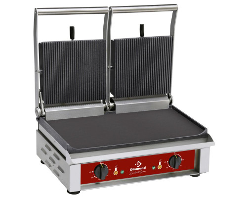 Diamond CONTACTDG2/SN Double Ribbed Top Smooth Contact Bottom Grill, 4kW – Commercial Cooking Equipment