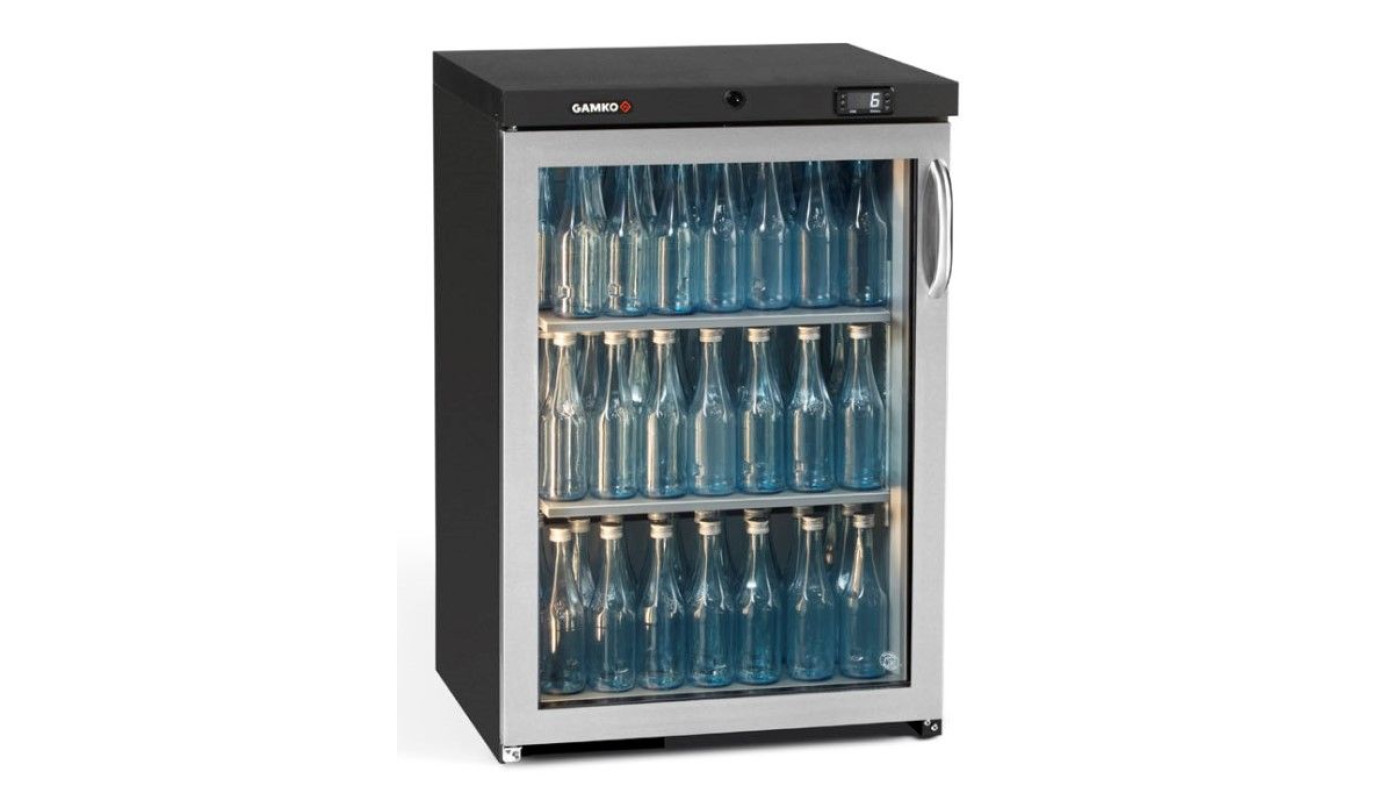 LG Gamko MG3/150LGCS Maxiglass Left Hand Hinged Stainless Steel Frame Glass Single Door Undercounter Bottle Cooler, 150