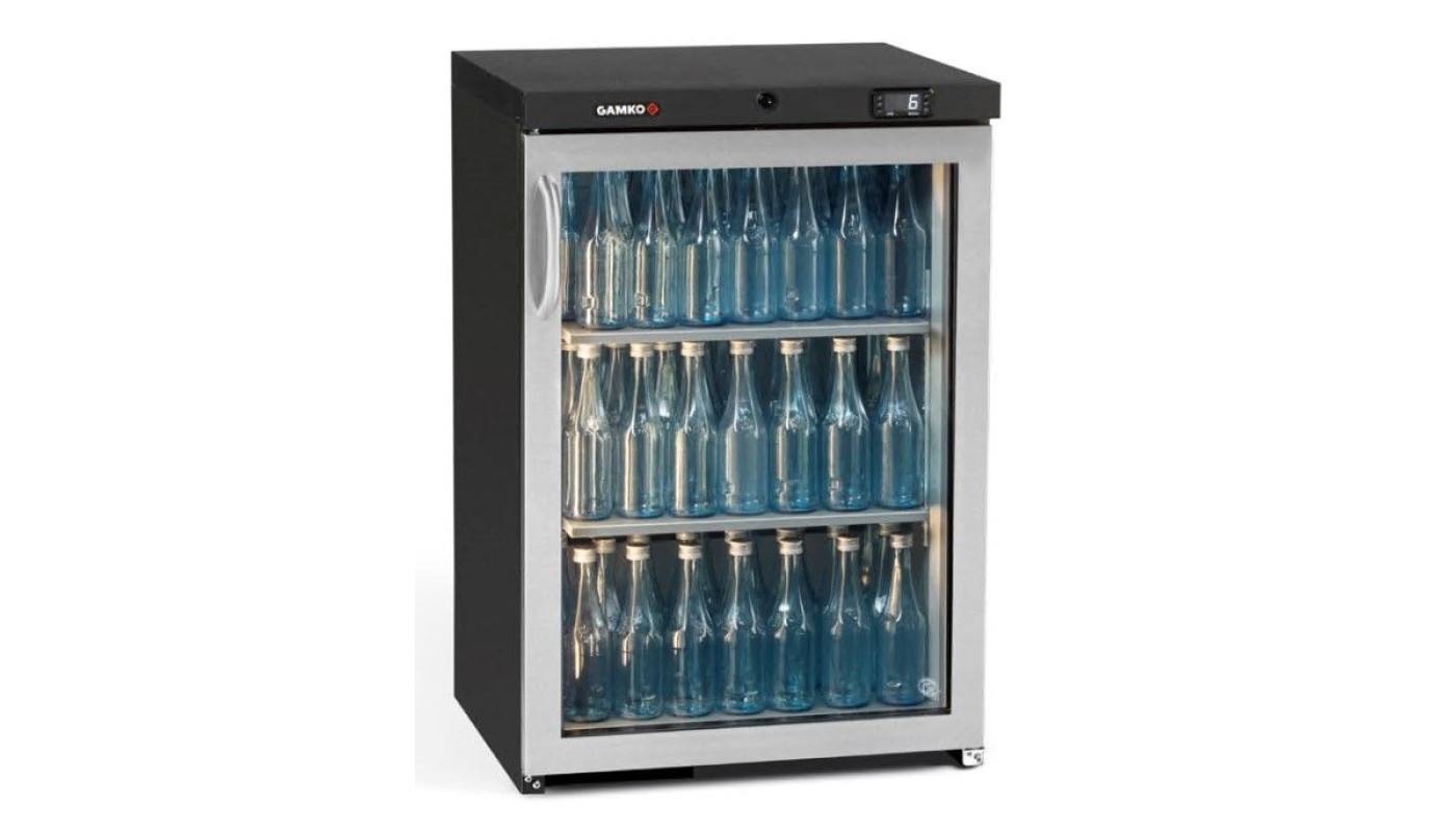 Gamko MG3/150RGCS Maxiglass Right Hand Hinged Stainless Steel Frame Glass Single Door Undercounter Bottle Cooler, 150 Litre