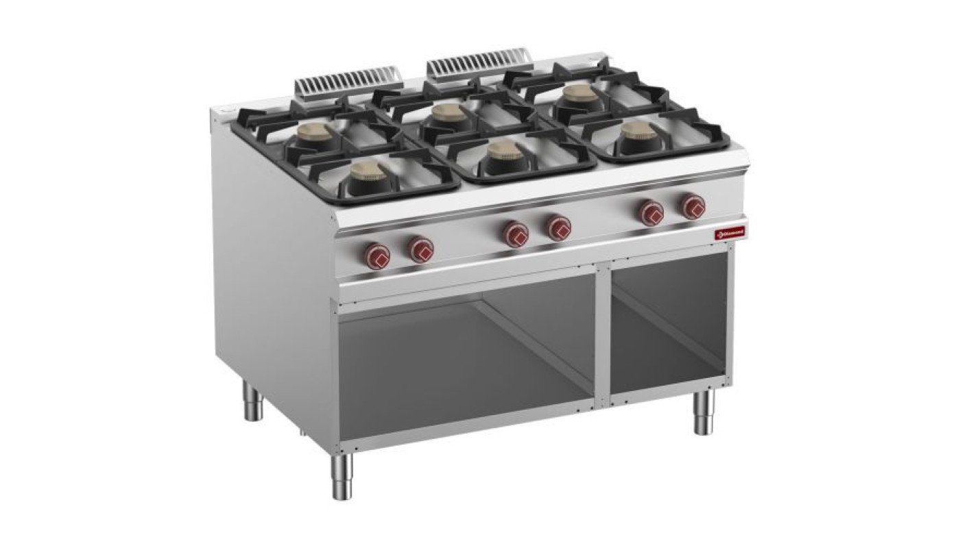Diamond G9/6BA12-N 6 Burner Gas Range On Open Cupboard – Commercial Cooking Equipment