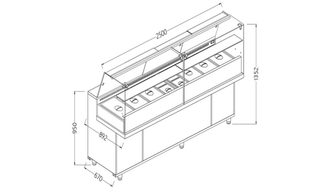 Diamond VA25XG/R Saladette Snack Bain Marie Display Counter With Understorage, 2500mm – Commercial Refrigeration
