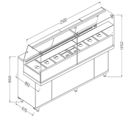 Diamond VA25XG/R Saladette Snack Bain Marie Display Counter With Understorage, 2500mm – Commercial Refrigeration – Diamond