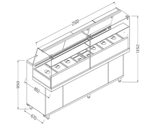 Diamond VA25XG/R Saladette Snack Bain Marie Display Counter With Understorage, 2500mm – Commercial Refrigeration