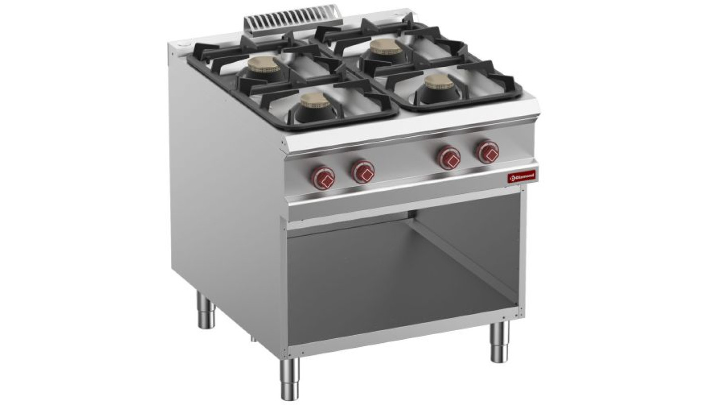Diamond G9/4BA8-N 4 Burner Gas Range On Open Cupboard – Commercial Cooking Equipment