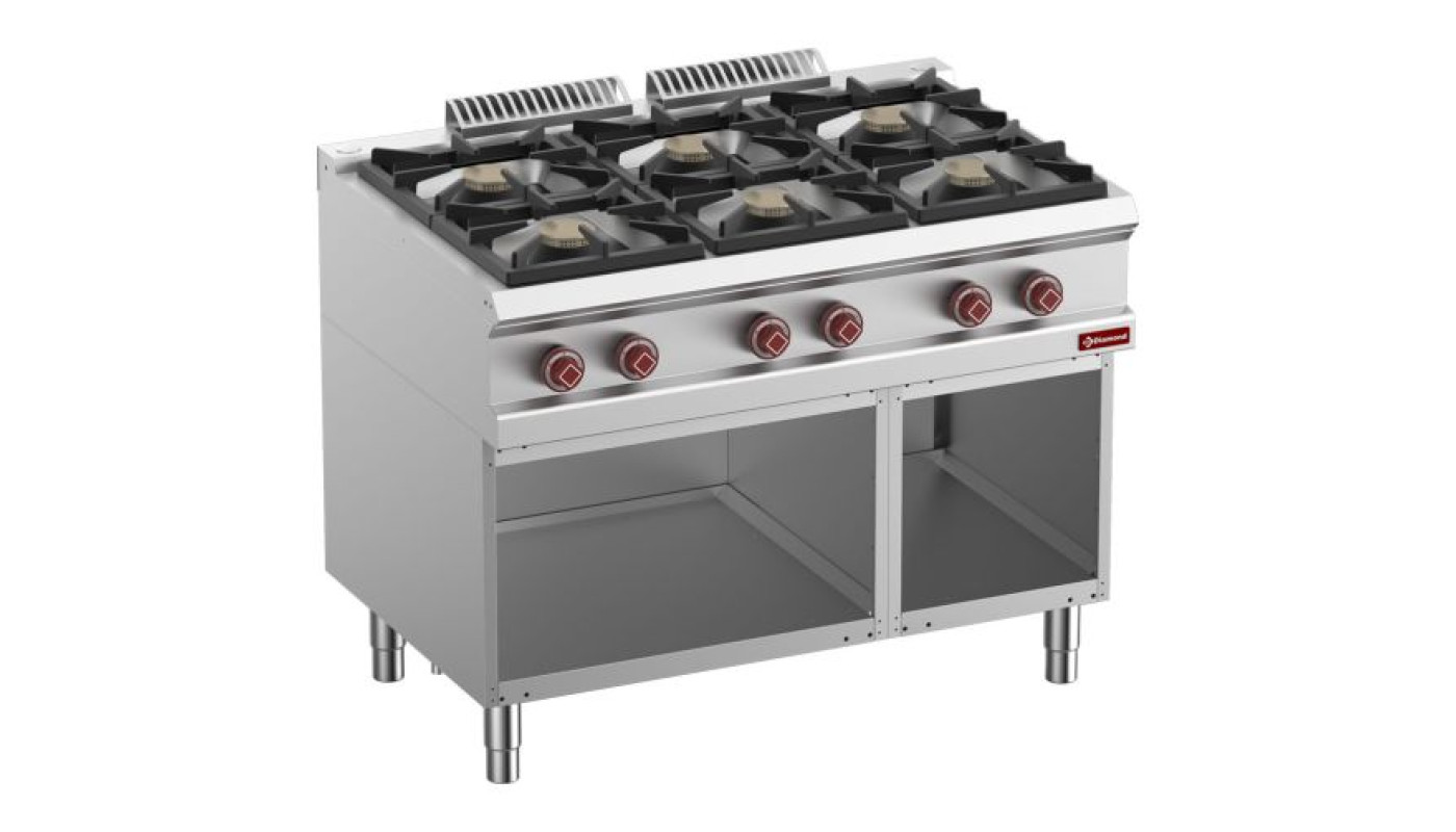 Diamond G7/6BA11-RN 6 Burner Gas Range On Open Cupboard – Commercial Cooking Equipment