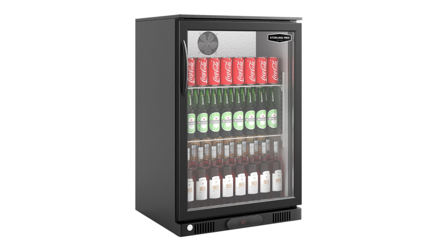 Sterling Pro Green SP1HC-BK Hinged Single Door Bottle Cooler, 106 x 330ml Bottles – Commercial Refrigeration