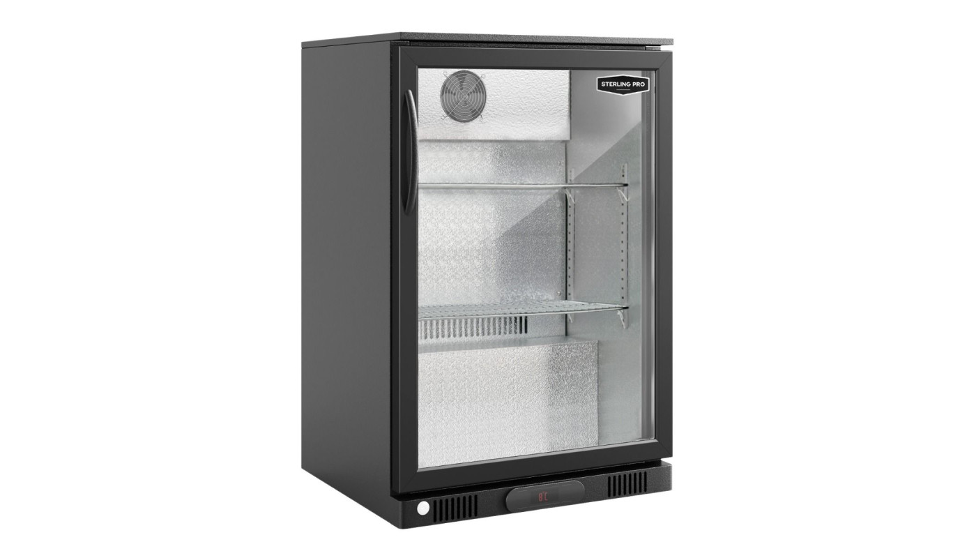 Sterling Pro Green SP1HC-LOW-BK Hinged Single Door Low Height Bottle Cooler, 106 x 330ml Bottles – Commercial Refrigeration