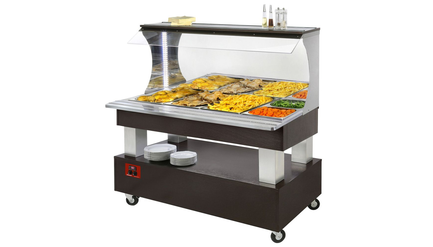 Diamond ABM/4N-B1 Wengé Wood Warming Bain Marie Buffet Bar, 4 X 1/1 GN – Commercial Catering Equipment