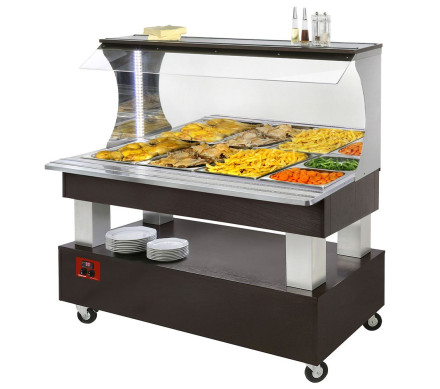 Diamond ABM/4N-B1 Wengé Wood Warming Bain Marie Buffet Bar, 4 X 1/1 GN – Commercial Catering Equipment – Diamond