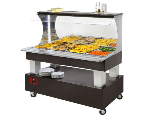 Diamond ABM/4N-B1 Wengé Wood Warming Bain Marie Buffet Bar, 4 X 1/1 GN – Commercial Catering Equipment