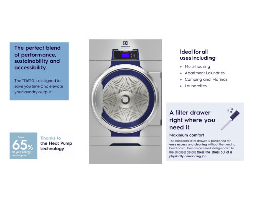 Electrolux Line 6000 TD6-20 20kg Commercial Heat Pump Tumble Dryer