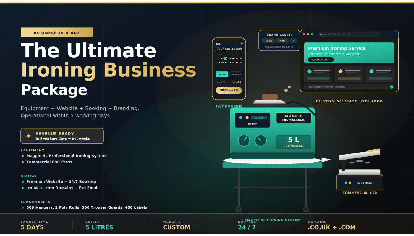 Ultimate Ironing Business Starter Package – Equipment + Website + Booking – Commercial Ironing Spare Part