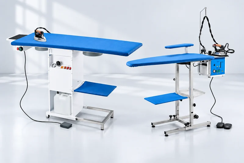 Commercial heated ironing tables and complete ironing stations